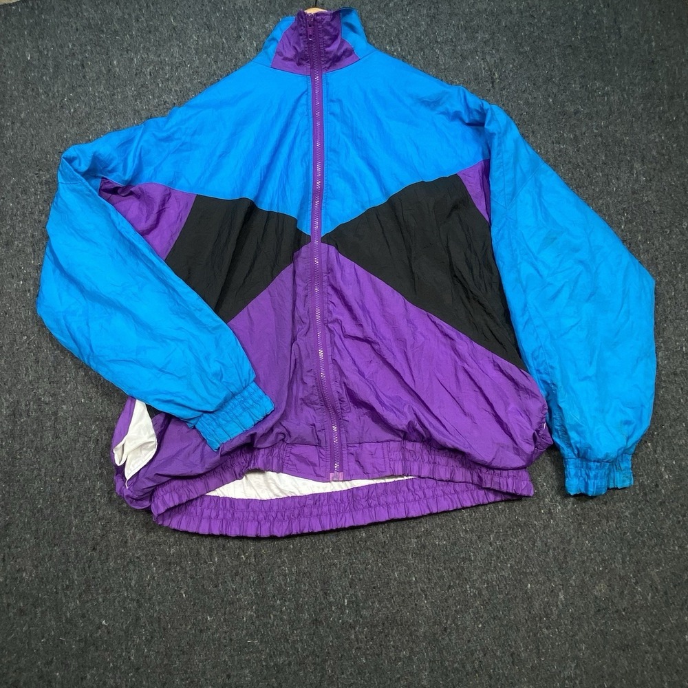 VTG Marina Bay Full‎ Zip Outdoors Mock Neck Windbreaker Jacket Sz XL Distressed